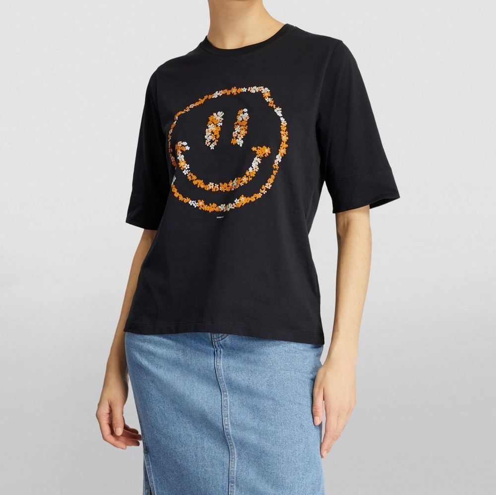 Ganni floral smiley face graph t-shirt